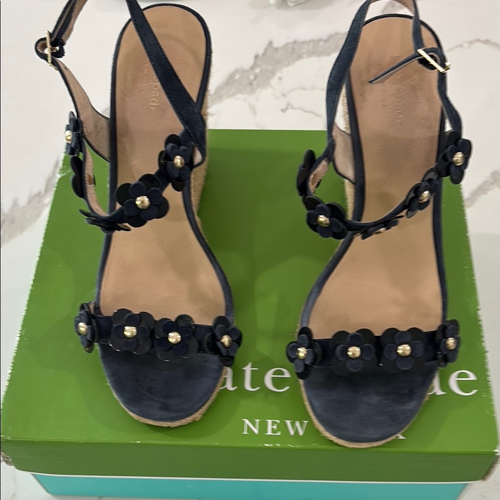 Kate Spade Dark Blue Floral Platform Wedges🩵 - Picture 2 of 6